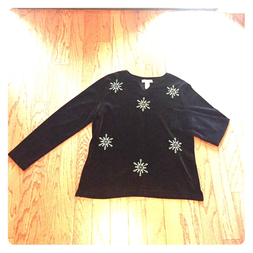 VINTAGE Y2K Velour Top with Silver Snowflakes Size Large